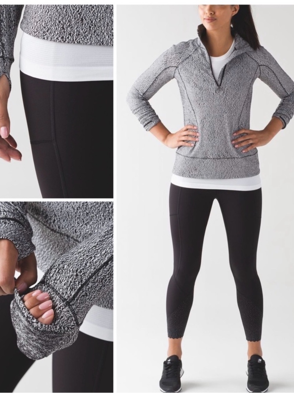 LULULEMON RUSH HOUR Half‑Zip Long Sleeve Active Pullover Jacquard White Black - Picture 3 of 7